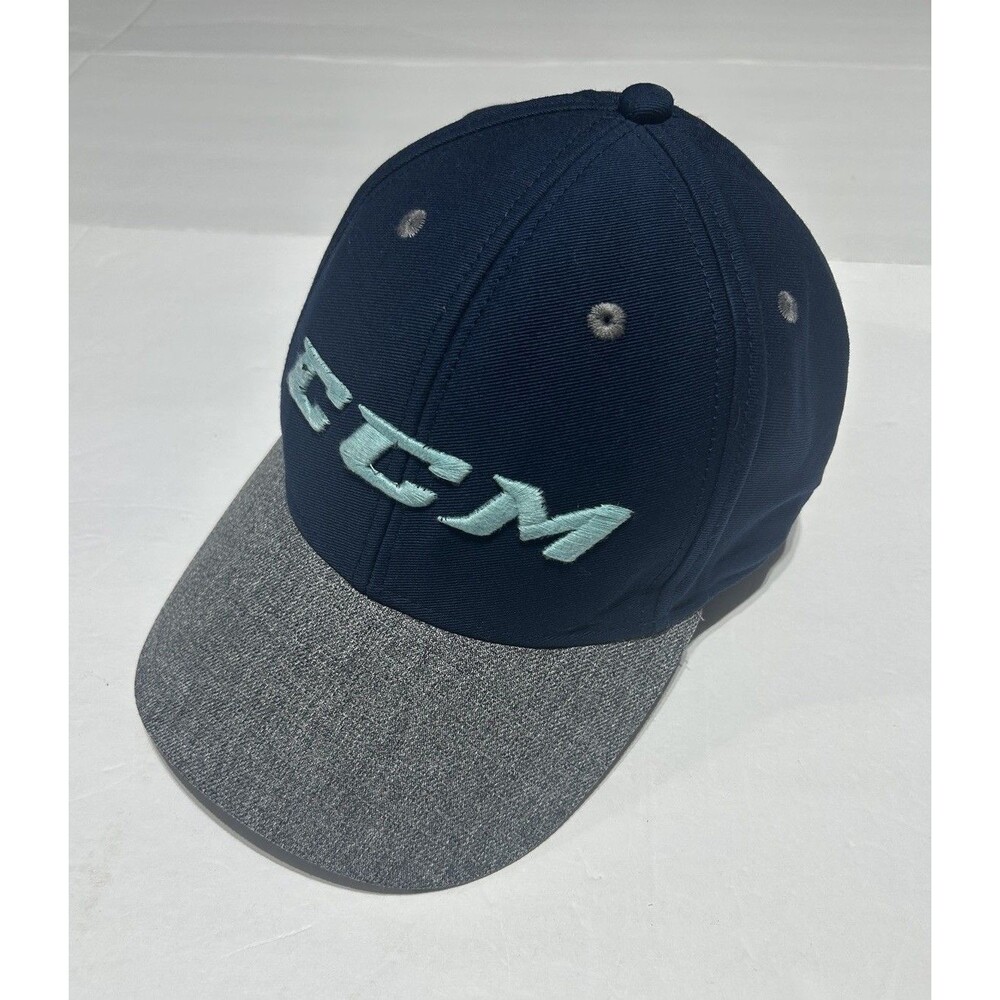 CCM Hockey Superflex Fitted Hat Cap Navy Blue & Grey Size L/XL Logo Embroidery